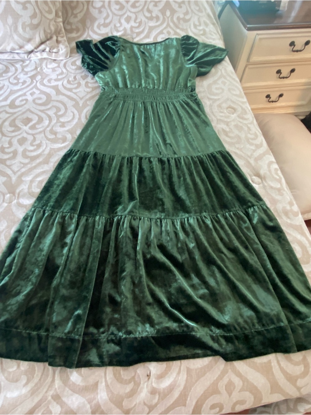 Anthropologie XL Emerald Green Velvet Tiered Maxi Dress Boho Luxe - Picture 5 of 16